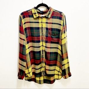 American Eagle Plaid Boyfriend Fit Button Shirt AHH-MAZINGLY SOFT L